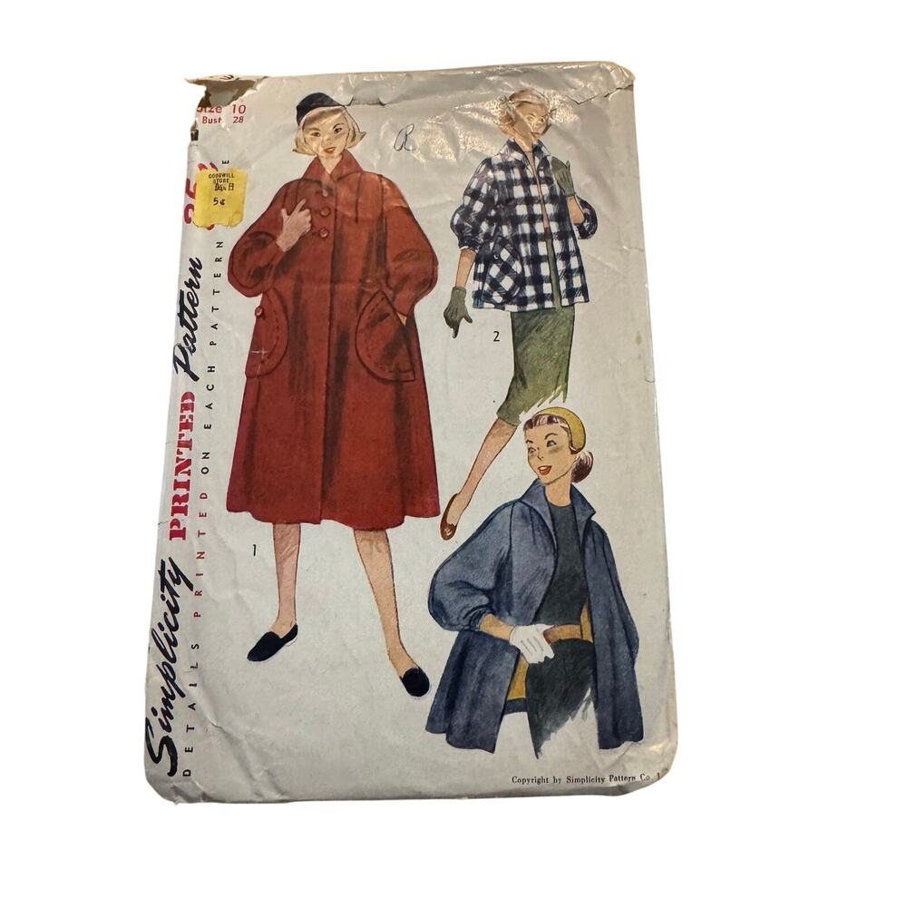 Vintage 1950s Simplicity Sewing Pattern 3737 Teen Pyramid Coat Topper 28 Bust